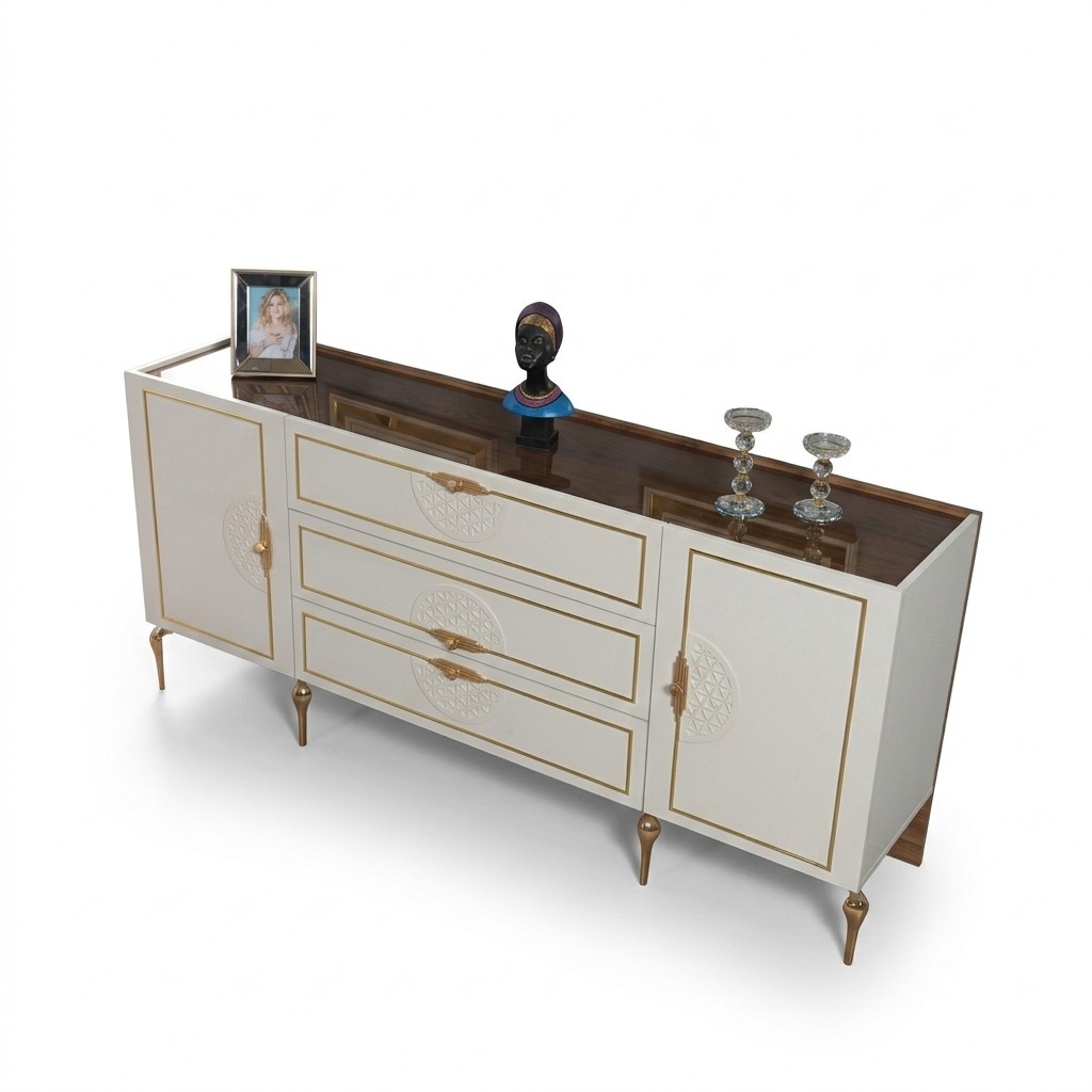 Wohnzimmer Set Anrichte mit 2x Spiegel Garnitur 3tlg weiß Sideboard