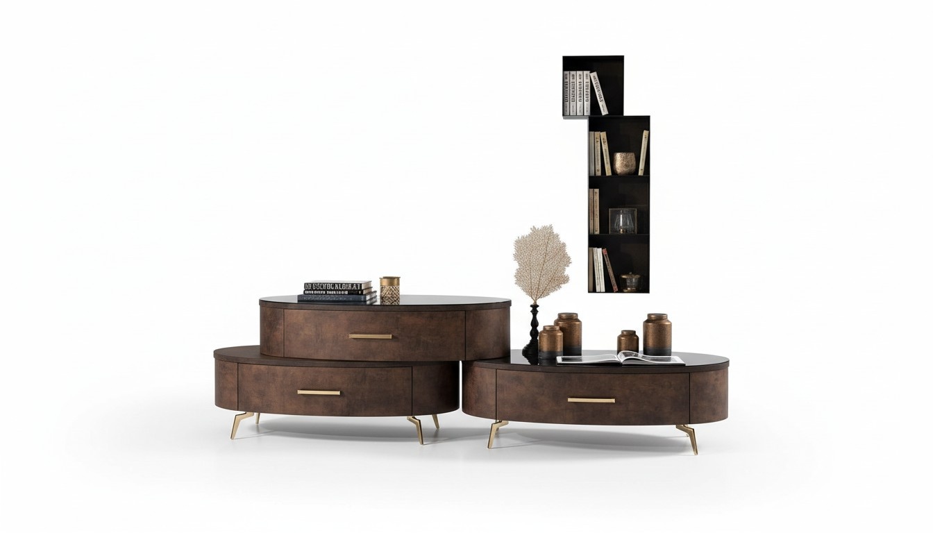 Wohnzimmer Set Design 2x Kommode Wandregal Wohnwand Regal Schränke 4tlg.