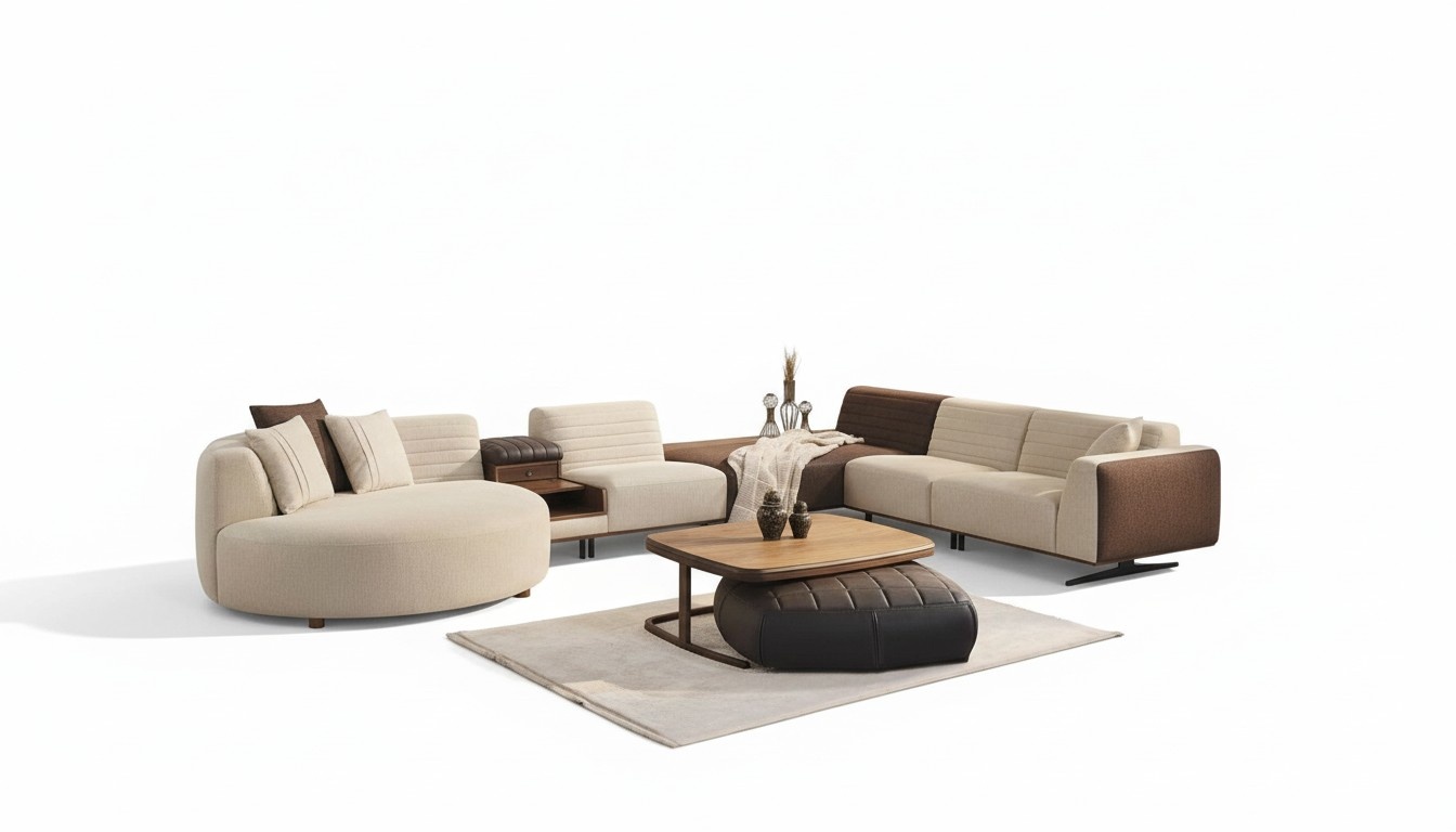 Wohnzimmer Set Ecksofa U-Form Sofa Couch Luxus Couchtisch Modern Hocker