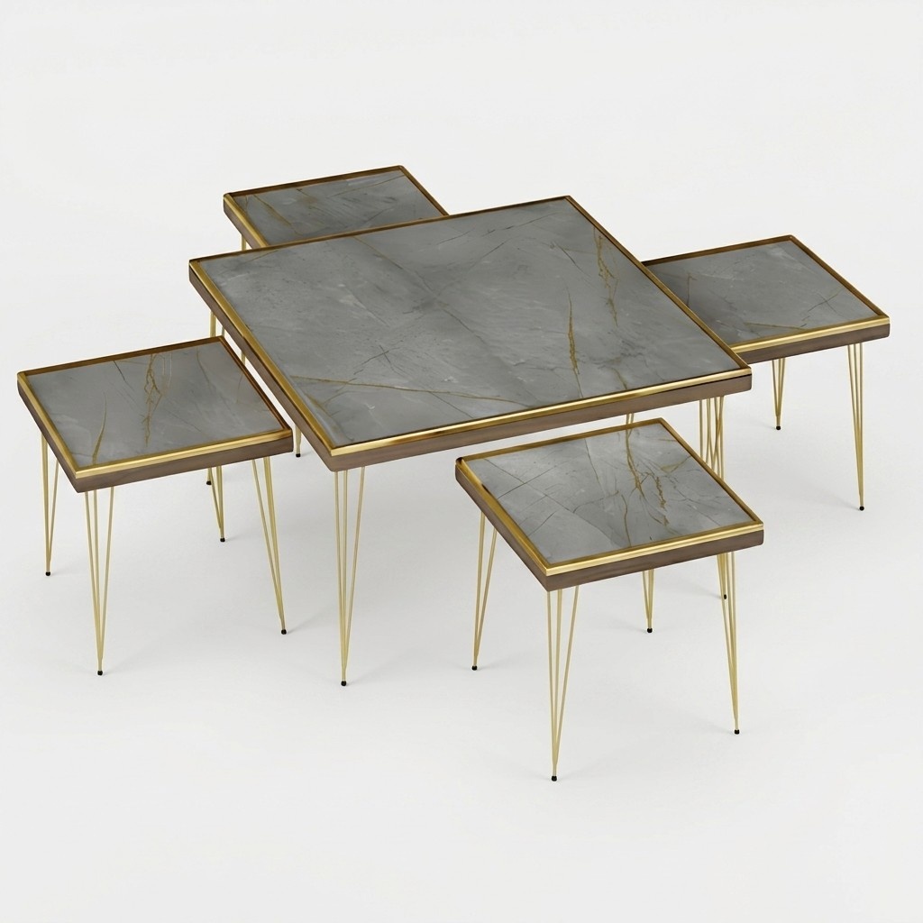 Wohnzimmer-Set Grau Modern Möbelset aus MDF und Edelstahl