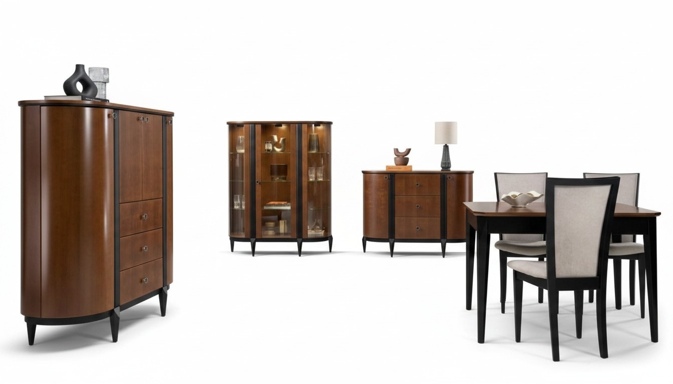 Wohnzimmer Set Holzmöbel Schrank Vitrine Stilvolle Kommode Komplett 3tlg