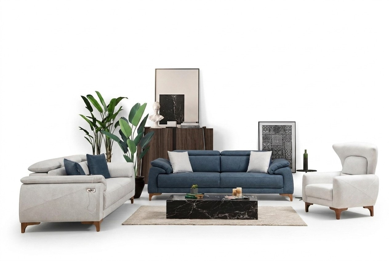 Wohnzimmer Set Modern Luxus Sofagarnitur 3 tlg Polster Möbel Textil Neu