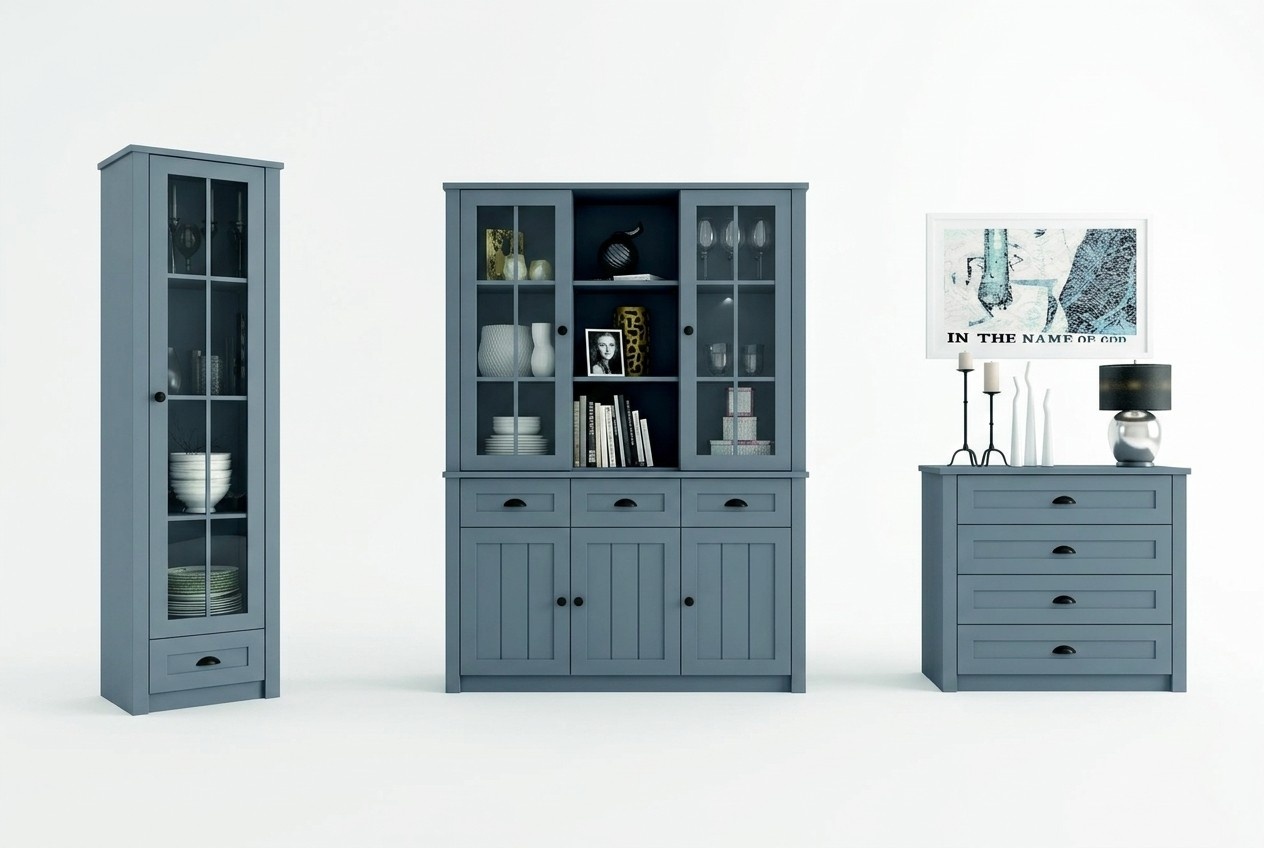 Wohnzimmer Set Vitrine Kommode Wohnwände Kommoden sideboard Schrank Tisch 4tlg