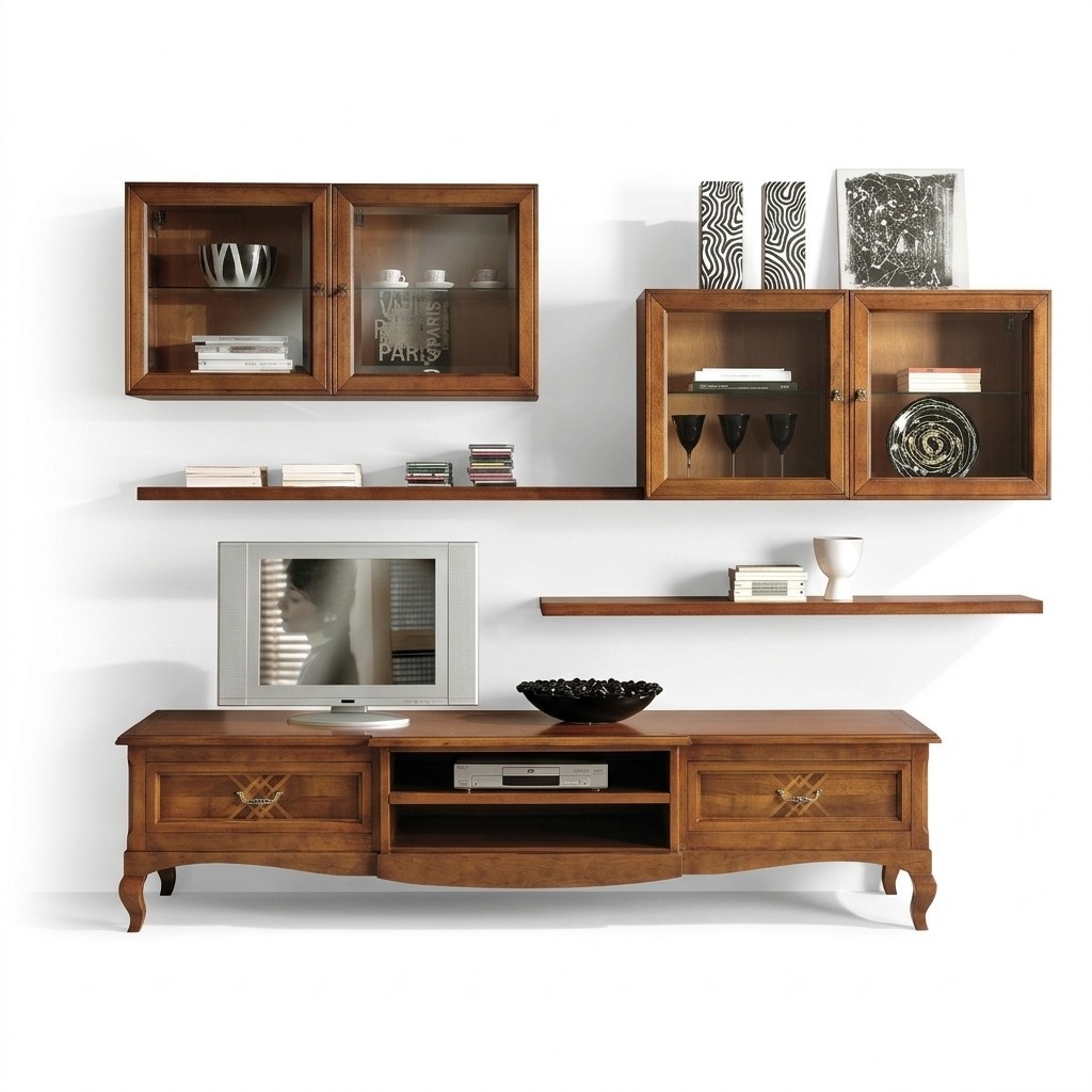 Wohnzimmer Set Vitrine TV Kommode Couchtisch Kommoden Schrank Holz Neu 7 tlg.