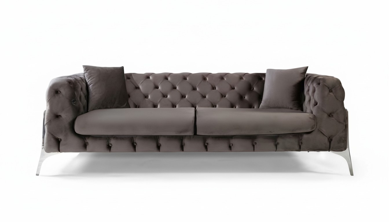 Chesterfield grau Sofa 3Sitzer Wohnzimmer Sofas Textil Polster