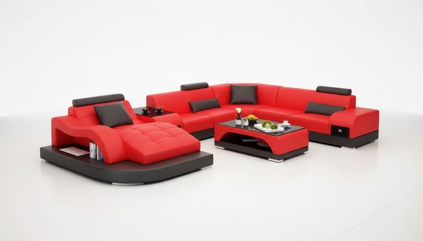 Ecksofa UForm Sessel Couchtisch Modernes Sofa Ledersofa Ecksofa Polster 2tlg Set