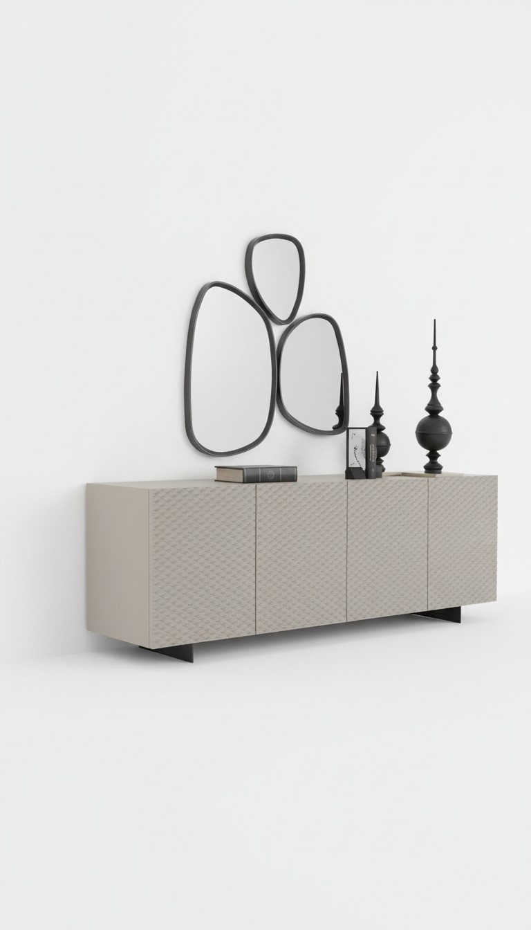 Wohnzimmer Spiegel Anrichte Schrank Edle Design Luxus 2tlg. Beige