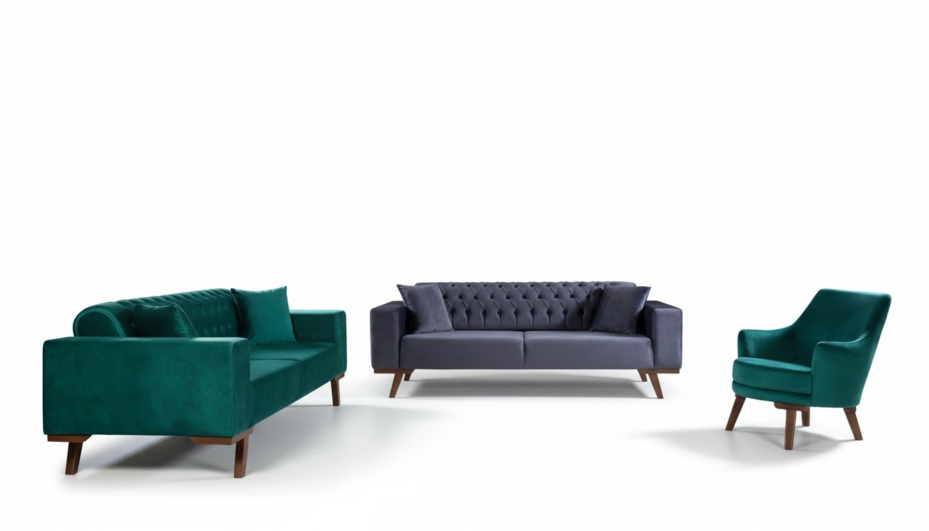 Sofagarnitur 3+3+1 Sitz Wohnzimmer Stil Couch Sofa Violett Turkis