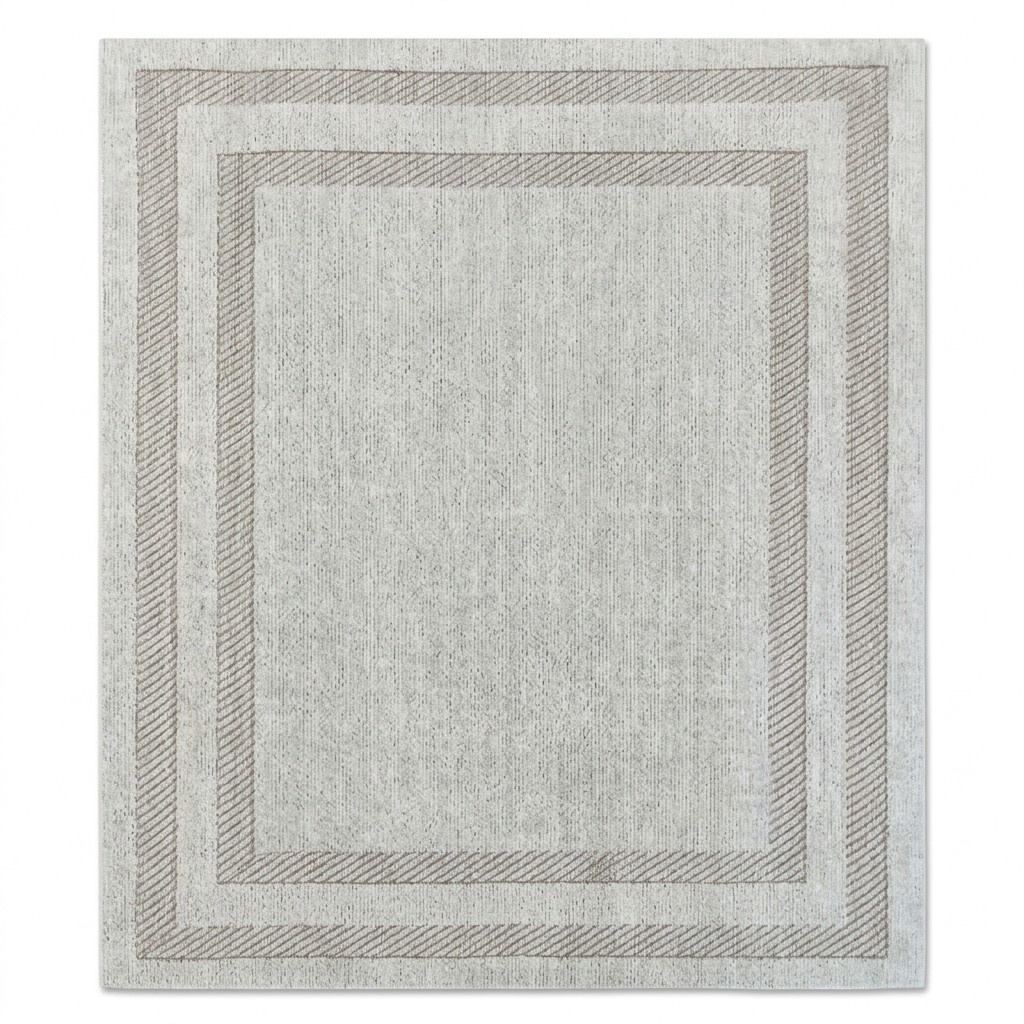 Wohnzimmer Teppich Kurzflor Geometrisches Design Bordüre Ornament Grau