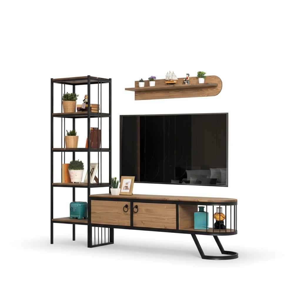 Wohnzimmer TV Ständer Bücherregal RTV Lowboard Holz Braun Set 3tlg