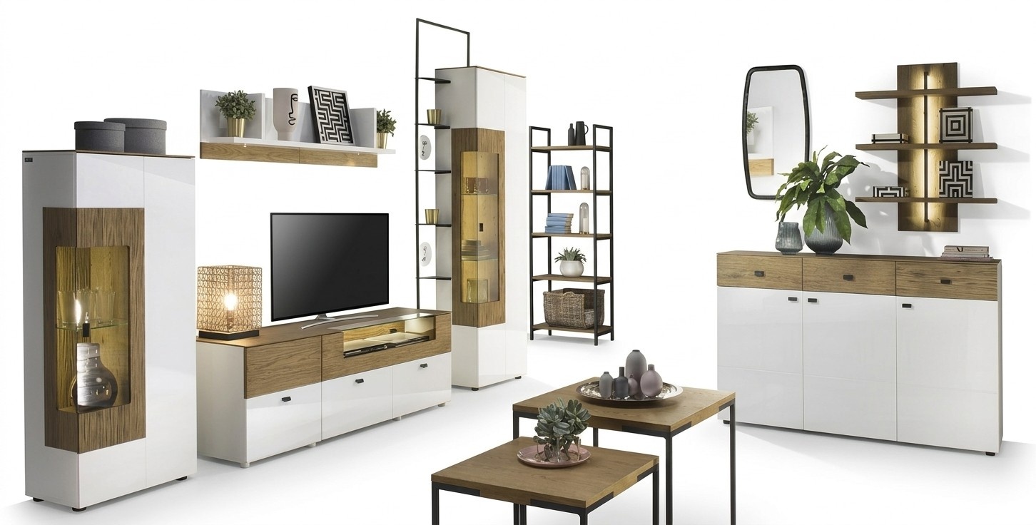 Wohnzimmer Wohnwand Modern Luxuriöses TV-Lowboard Komplett Set 6tlg