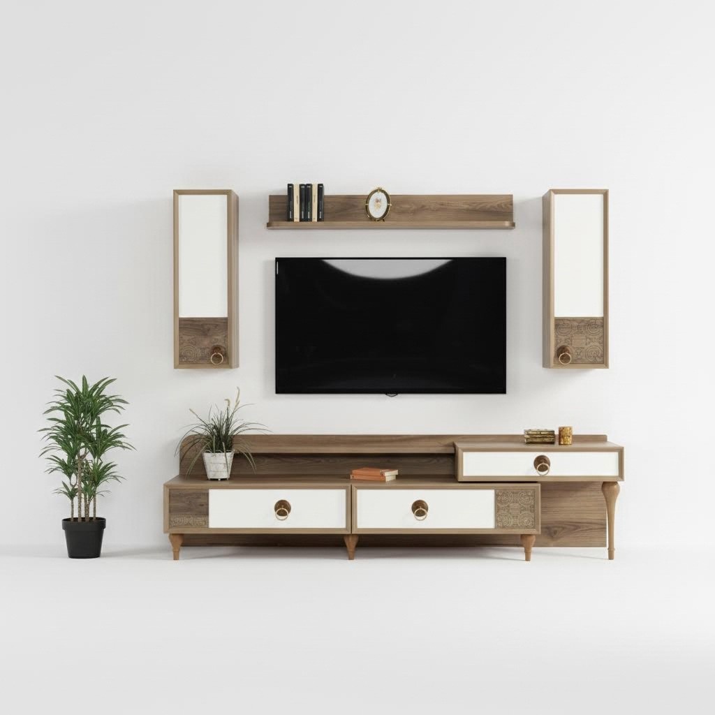Wohnzimmer Wohnwand rtv Lowboard Holz Braun Möbel Fernseh Modern