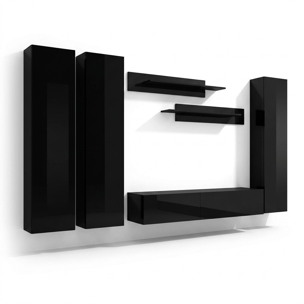 Wohnzimmer Wohnwand rtv Lowboard Holz Schwarz Möbel Wandschrank