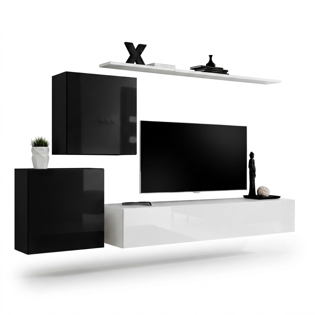 Wohnzimmer Wohnwand Weiß TV Ständer Design Sideboard Einrichtung Wandschrank