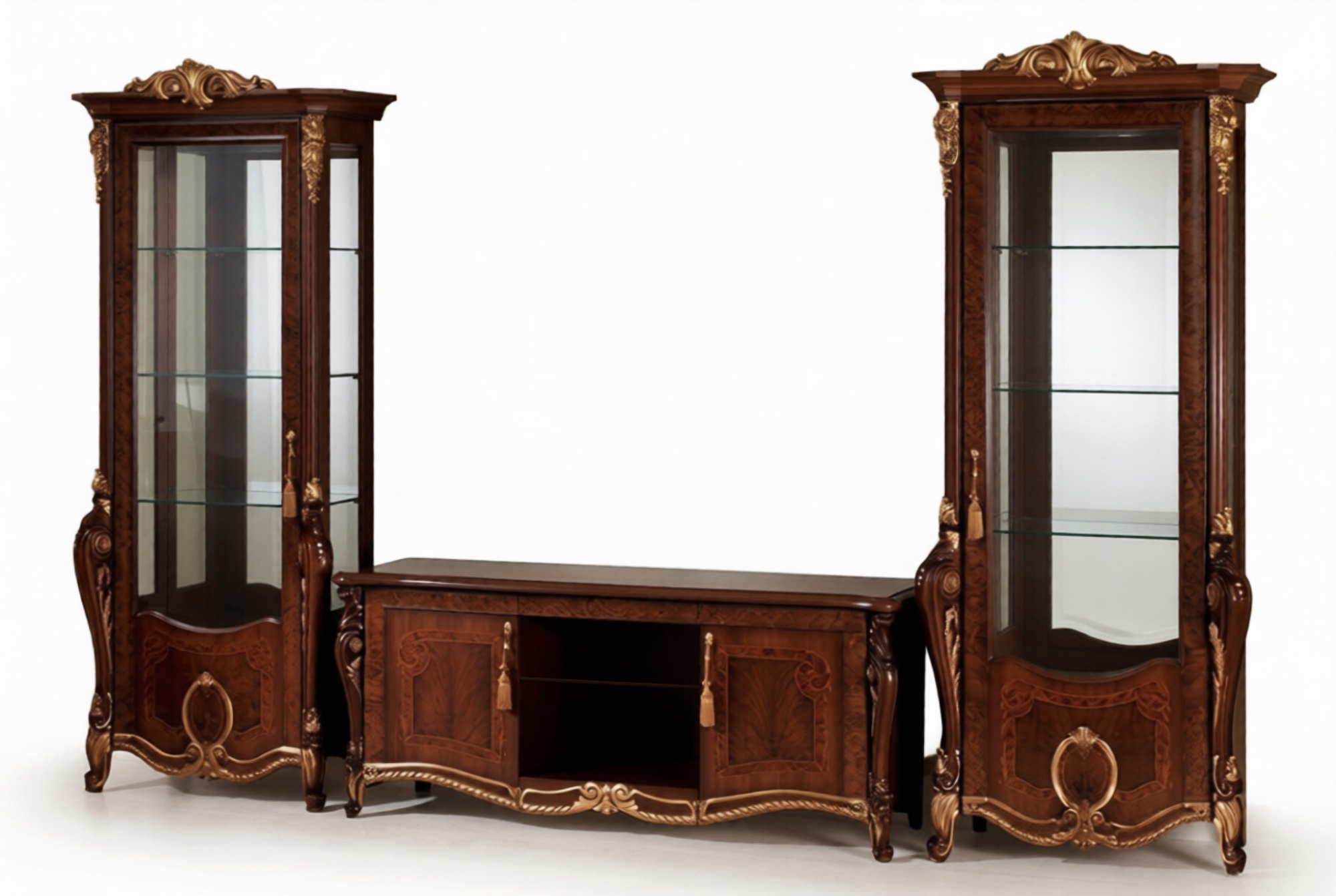 Wohnzimmermöbel Set Designer Wohnzimmer Sideboard 2x Vitrine 3tlg. Wohnwand Neu