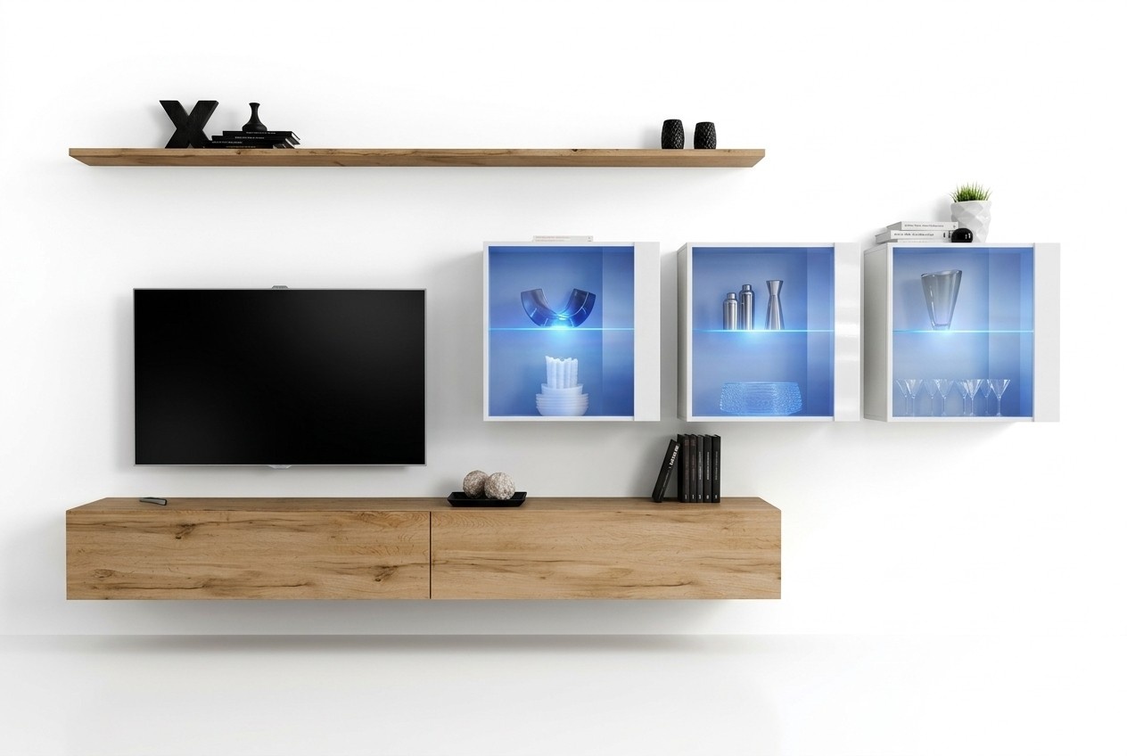 Wohnzimmermöbel Stil Modern Design TV-Ständer Wand Regale Komplett Wandschrank