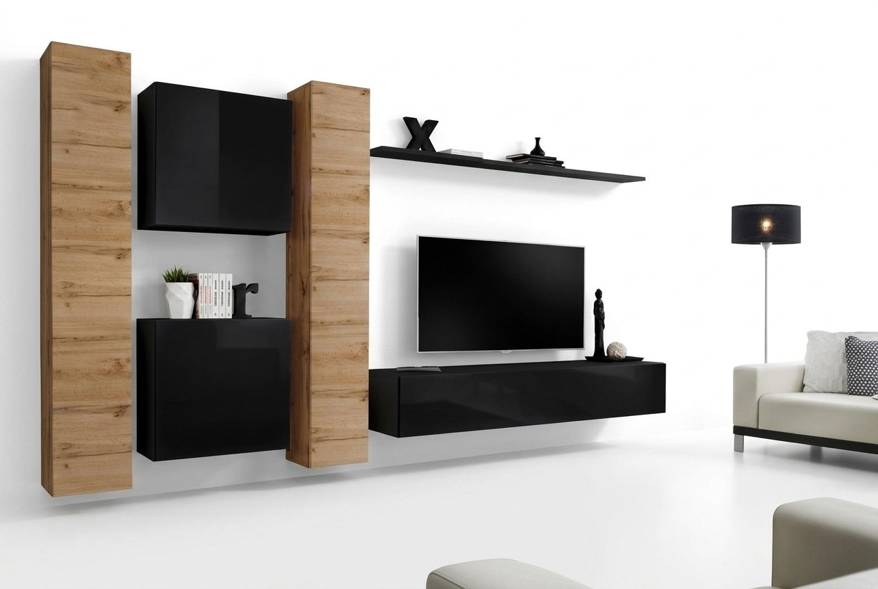 Wohnzimmerset 6tlg Wohnwand Holzmöbel Schrank Komplett Neu Wand Regal