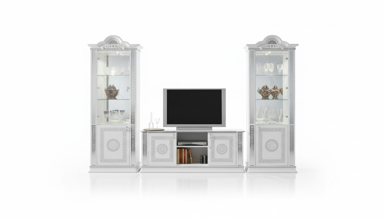 Wohnzimmerset Wohnwand Vitrine Kommode Tisch RTV Vitrinen Komplett