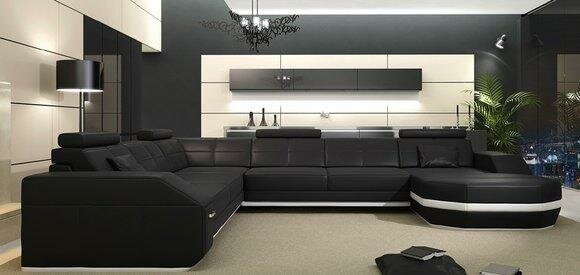 Ecksofa Sofa Couch Polster Leder Garnitur Wohnlandschaft Ecke Wohn