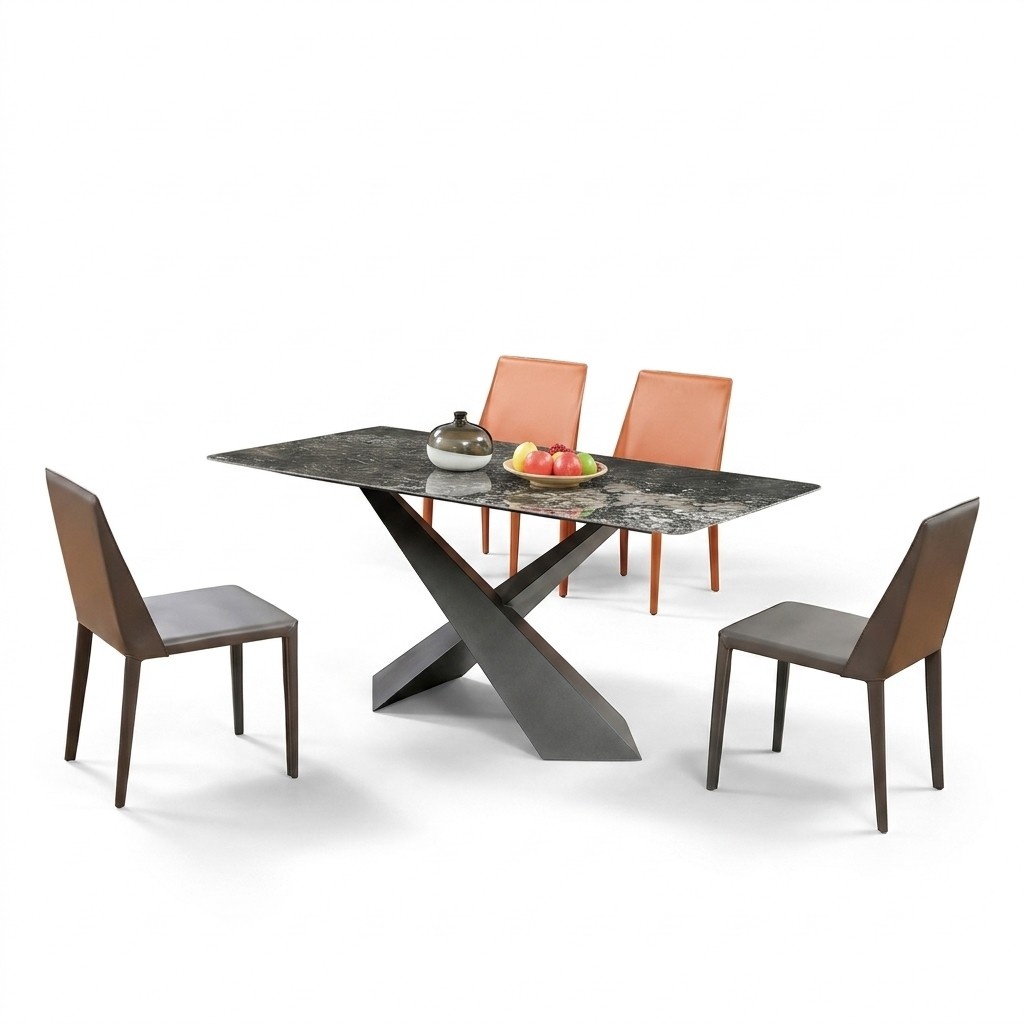 x Beine Säulen Tisch Esszimmer Tische 180x90 Luxus Design Möbel Marmor Optik Neu.