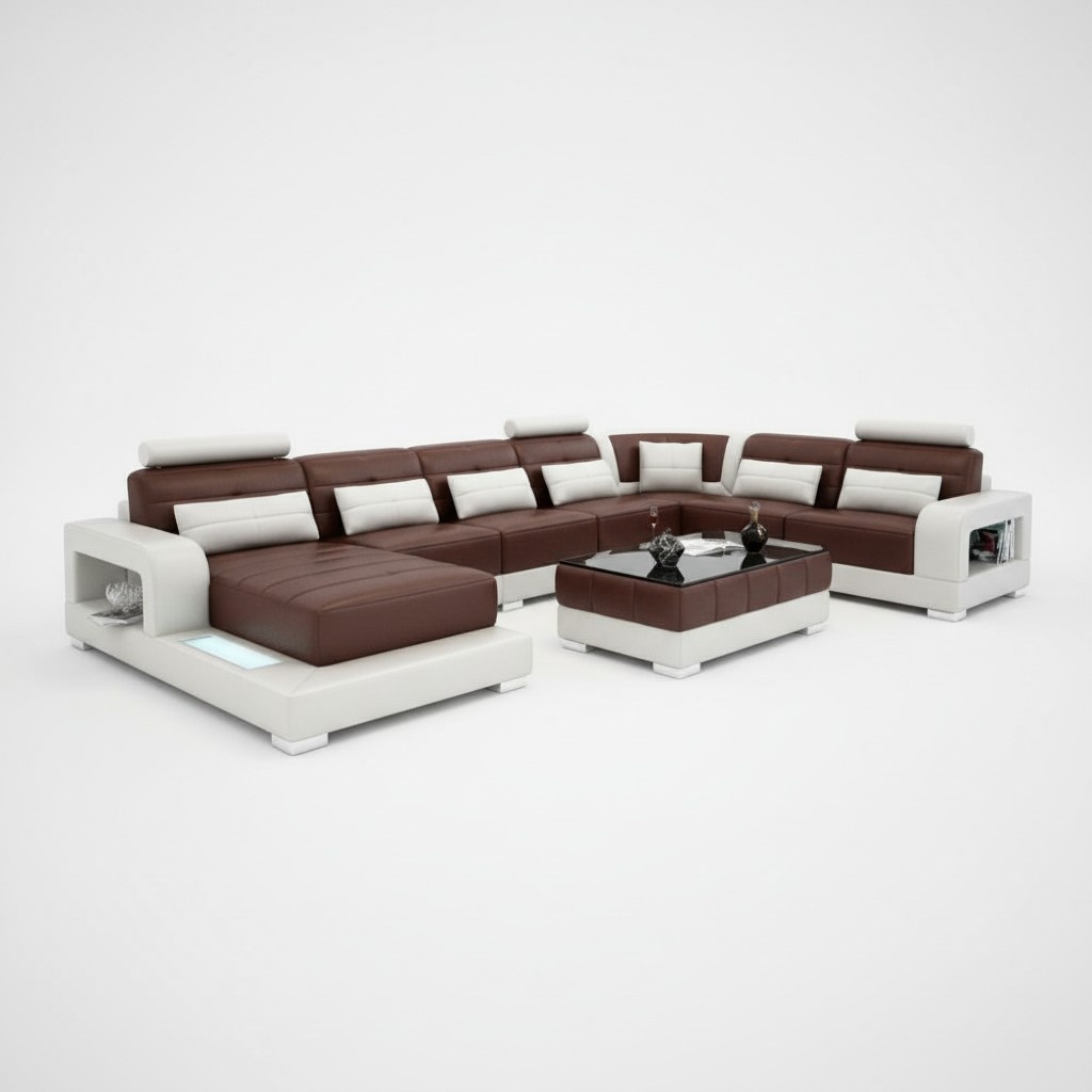 XXL Big Wohnlandschaft Sofa Couch Polster Eck Leder Sofa Garnitur Couchen +Licht