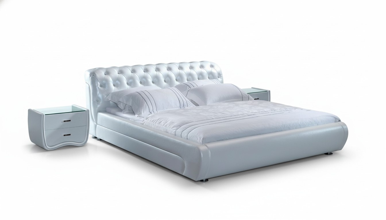 XXL Chesterfield Lederbett Bett Betten Leder Leder Polster Ehe Designer Neu 4787