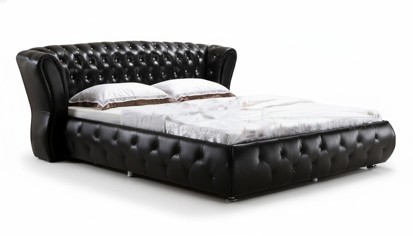 XXL Chesterfield Lederbett Bett Betten Leder Leder Polster Ehe Designer Neu 4795