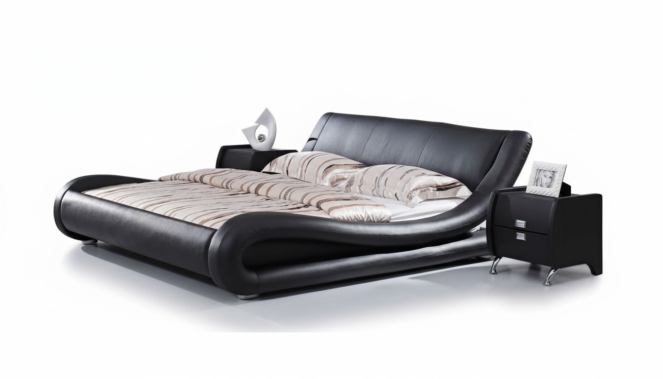 XXL Doppelbett Lederbett Bett Betten mit USB,Leder Designer 4761