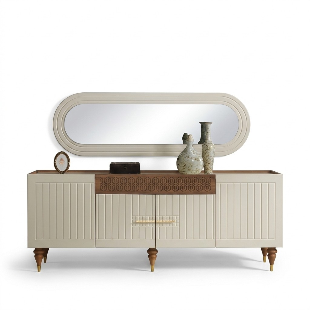 XXL sideboard Anrichte Kommode 201cm mit Spiegel 2tlg. Schrank