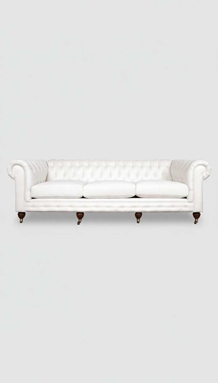 XXL Sofa 4 Sitzer Couch Chesterfield Polster Sitz Garnitur Leder Weiß