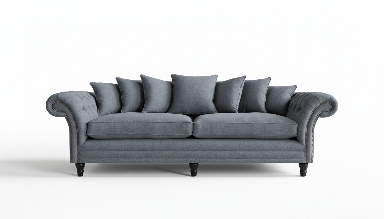 XXL Sofa 4 Sitzer Couch Chesterfield Big Polster Sitz Garnitur Stoff Textil Grau