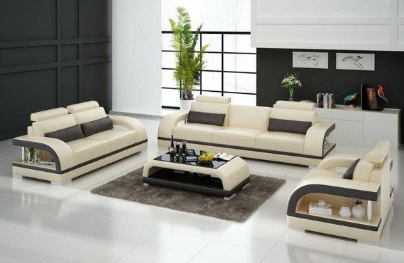 Sofagarnitur Designer Sofa Polster Couch Sitzer Set 3+2+1 Leder Zitadelle B/B
