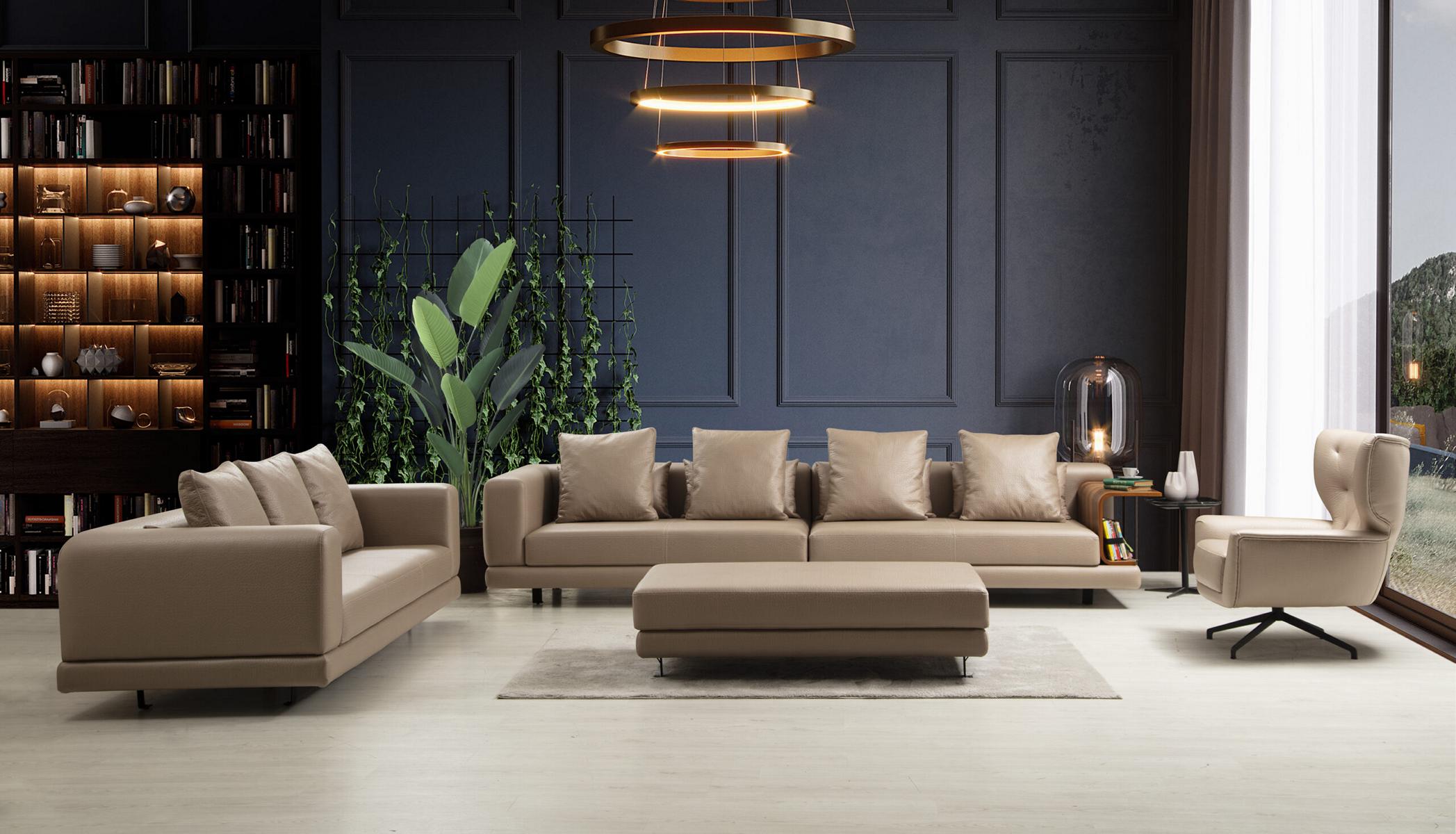 Couchgarnitur Viersitzer Dreisitzer Sessel Beige Sofa 3tlg Leder Set