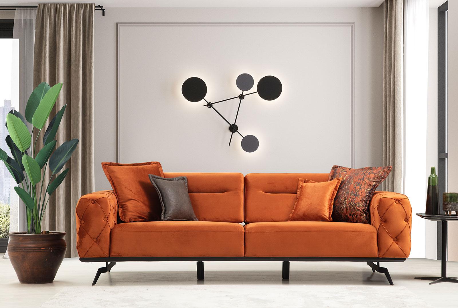 Dreisitzer Couch Orange Sofa 3 Sitzer Polster Stoffsofa Chesterfield