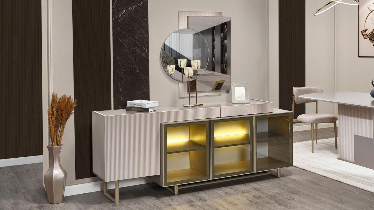 Sideboard Anrichte Holzschrank Schrank Kommode Beige Holz Esszimmer
