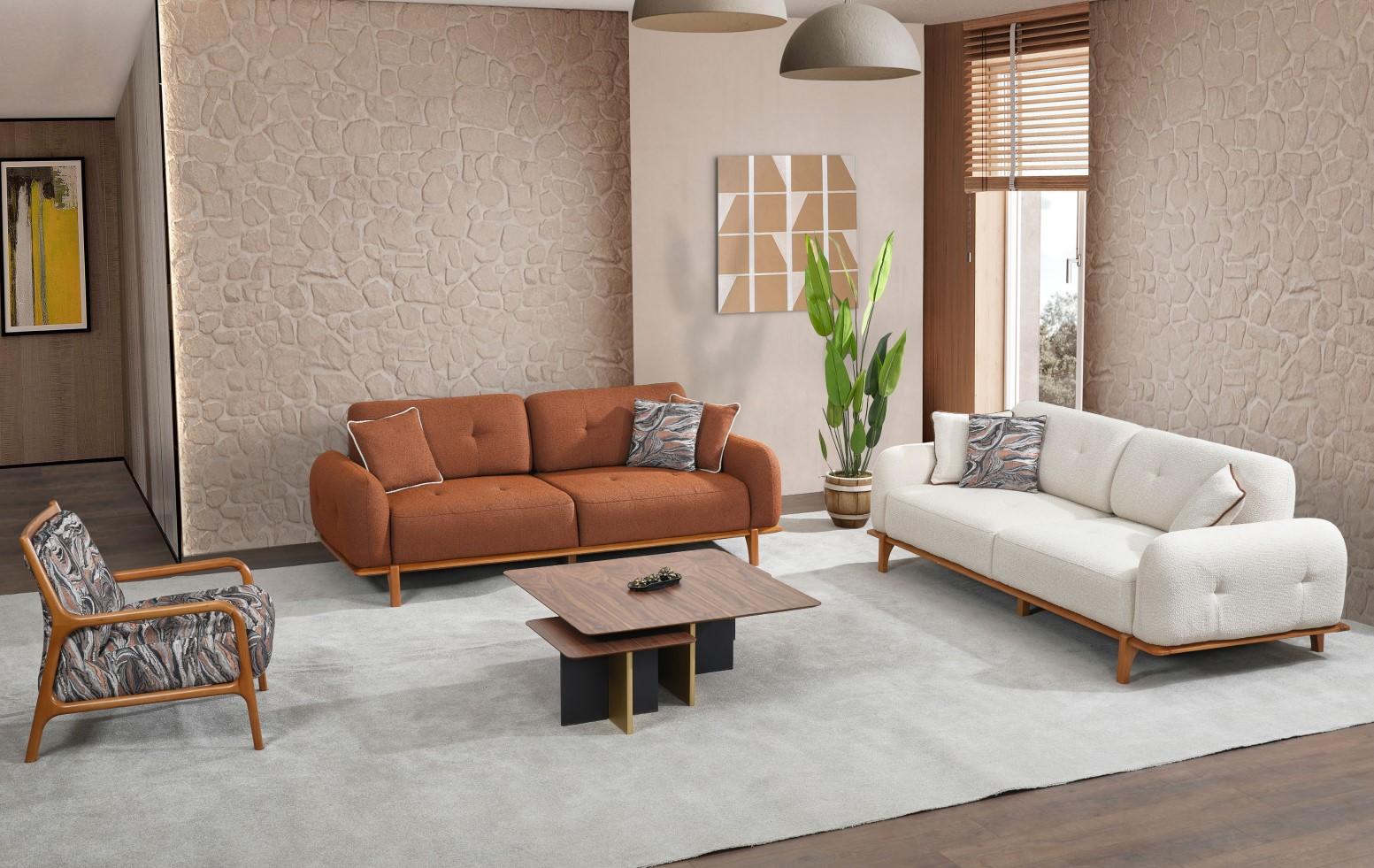 Couchgarnitur Dreisitzer Sessel Couch Braun Polstersofa Stoffsofa 3tlg