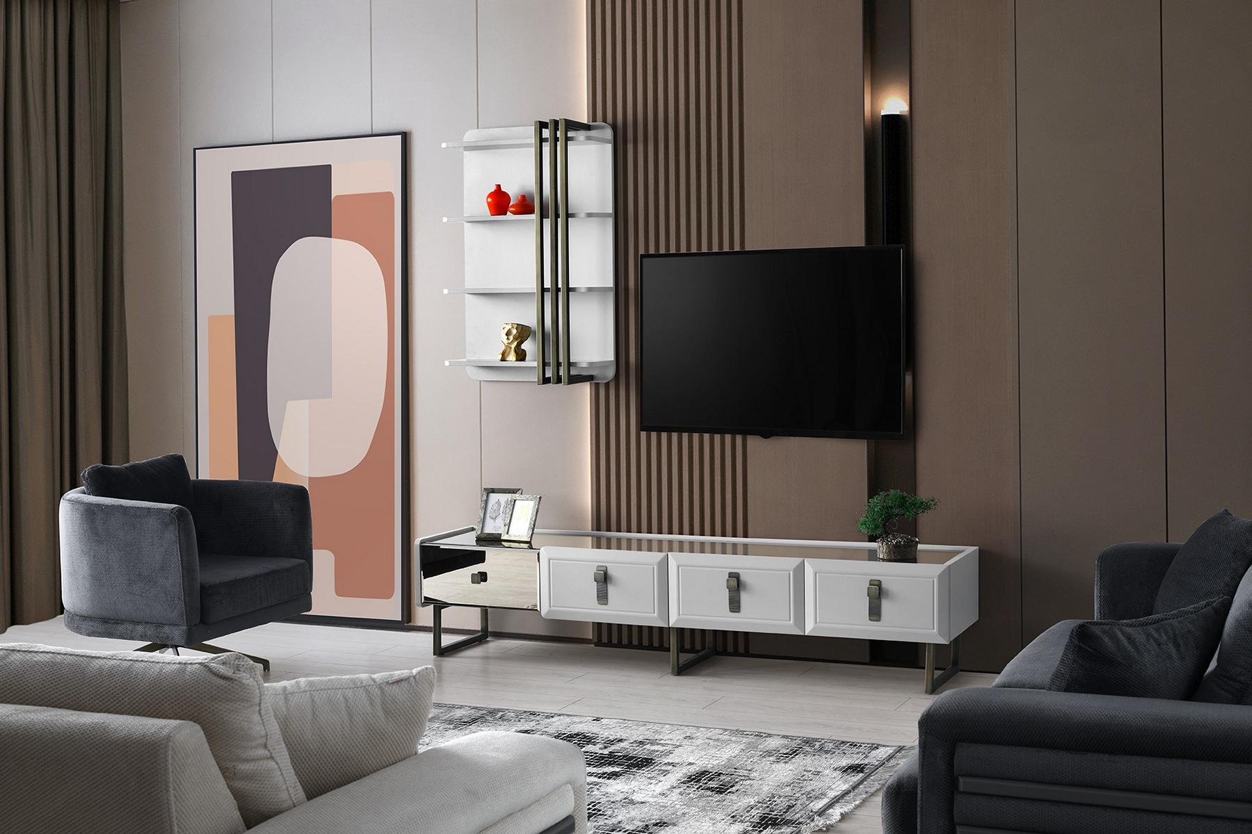 Wohnzimmer TV Ständer Regale RTV Lowboard Sideboard Holz Weiß Set