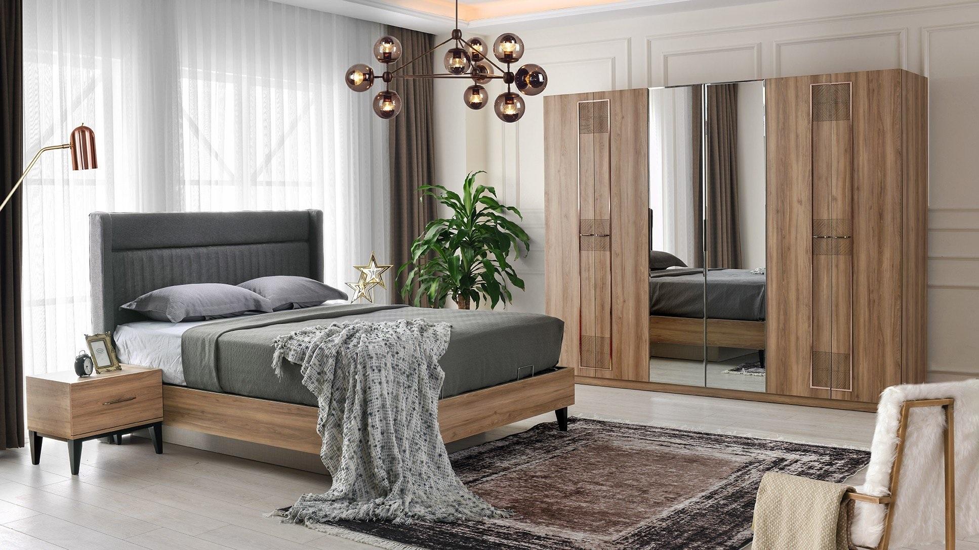 Schlafzimmer Garnitur Doppelbett Nachttische Braun Bett 4tlg Schrank