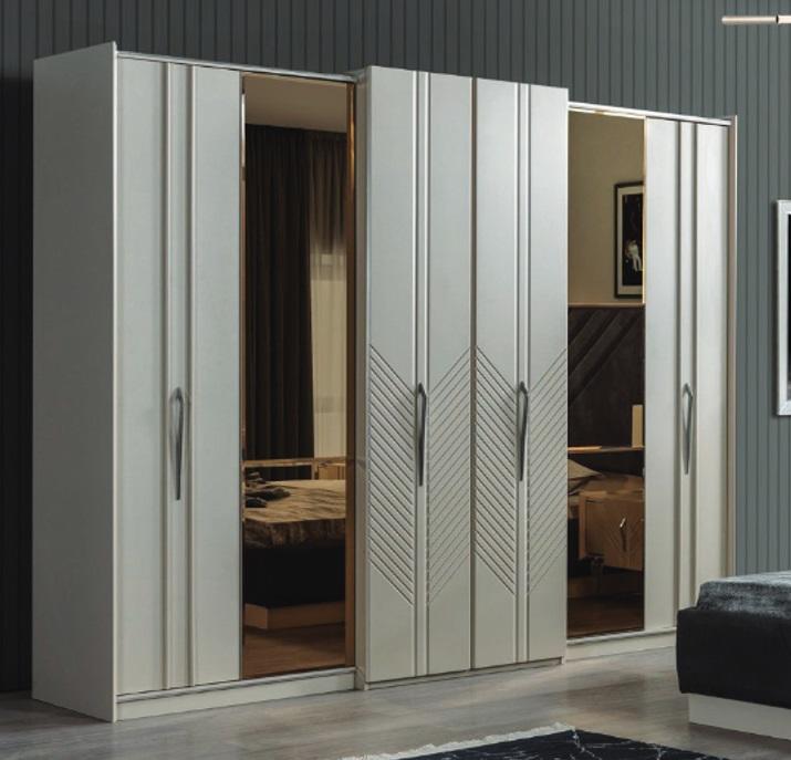 Weißer Moderner Kleiderschrank Schlafzimmer 4-türiger Holz Schrank Neu