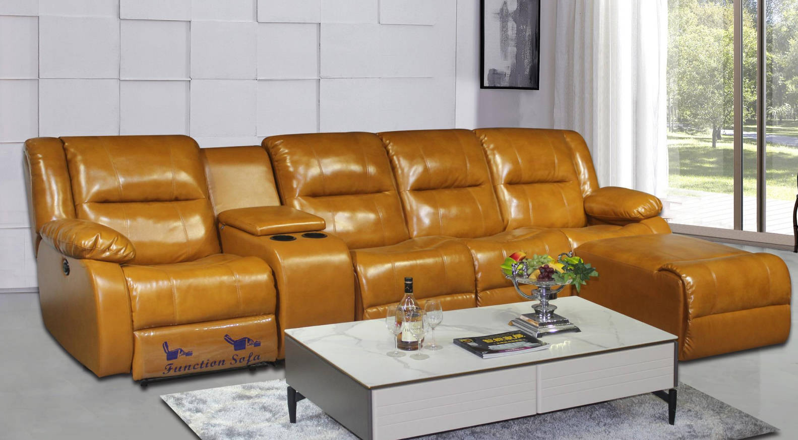 Sofa 4 Sitzer Couch Polster Kunstleder Sofas Braun Pouffe Couchen Neu