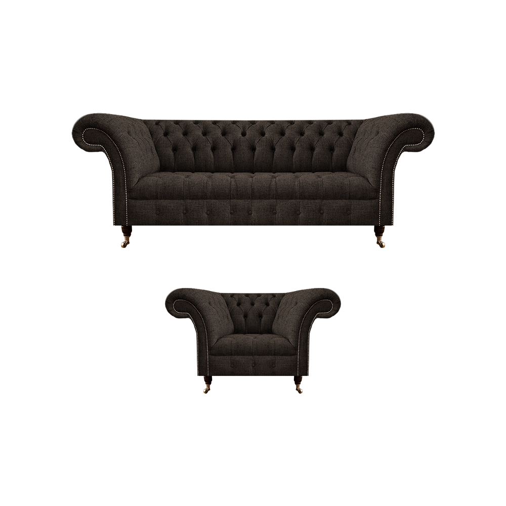 Braun Designer Polstermöbel Sofa Dreisitze Couch Luxus Sessel Komplett 3+1