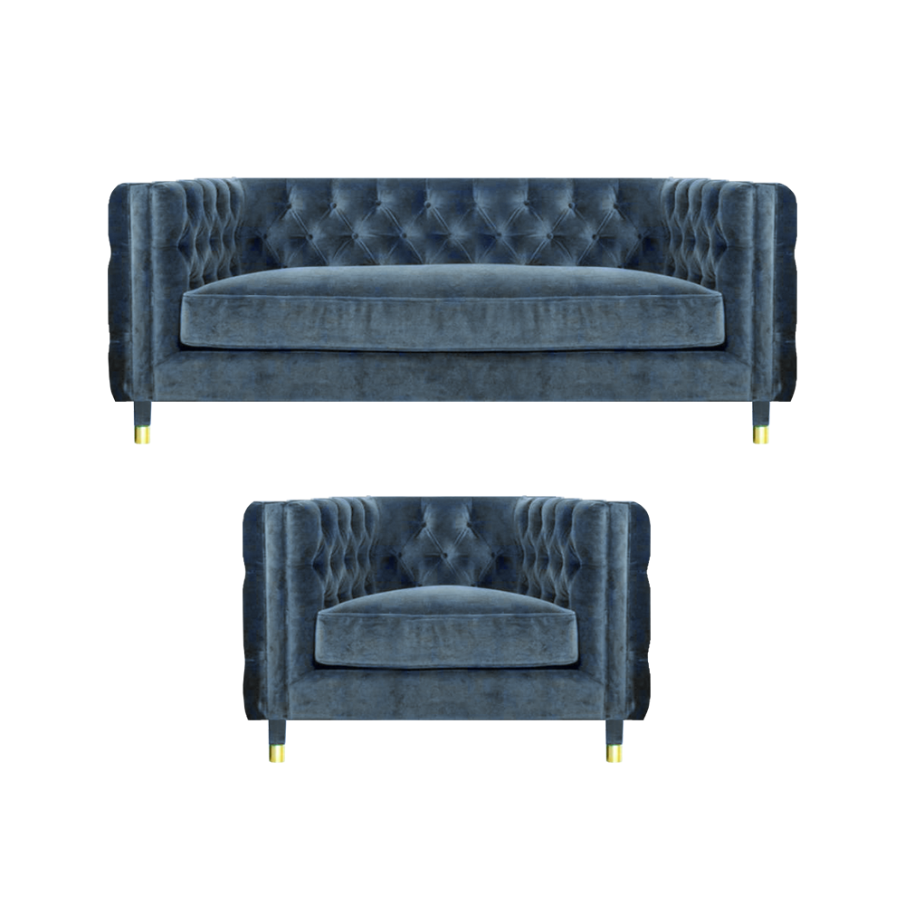 Chestefield Sofagarnitur Sofa Couch Dreisitze Designer Textil Polster Sessel