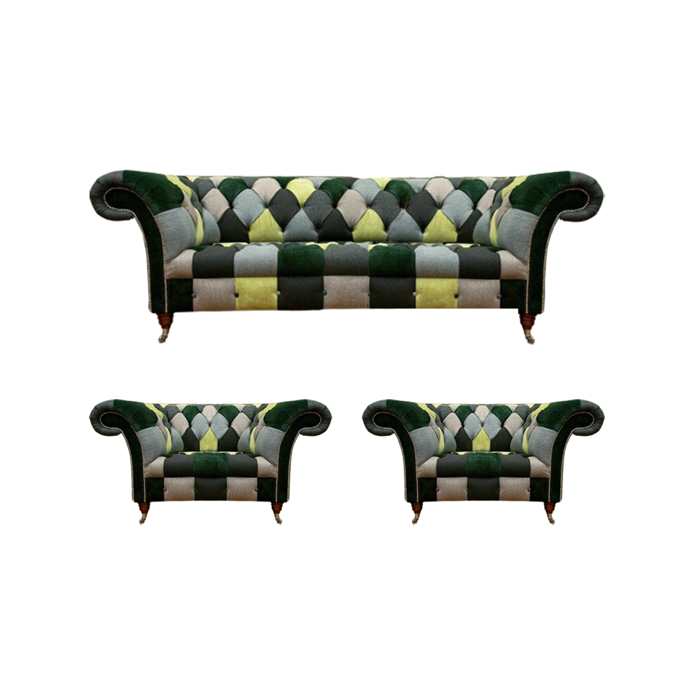 Wohnzimmer Chesterfield Sofa Dreisitze Couch 2x Sessel Einrichtung Neu