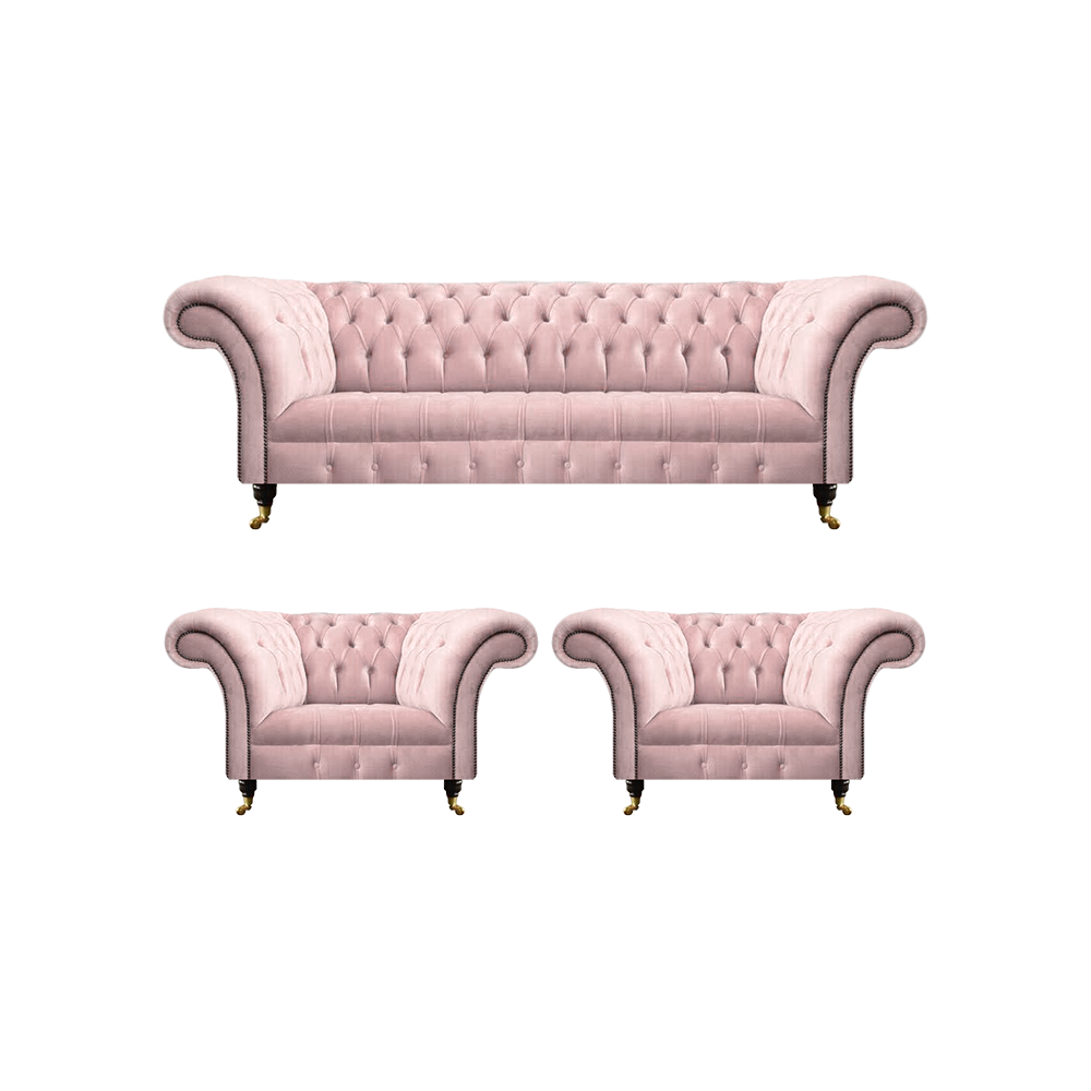 Wohnzimmer Set 3tlg Sofa Dreisitze Rosa Komplett 2x Sessel Chesterfield