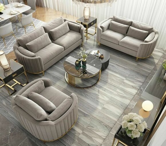 Sofagarnitur Designer 3+2+1 Sitzer Sofa Couch Stoff Garnitur Polster Set