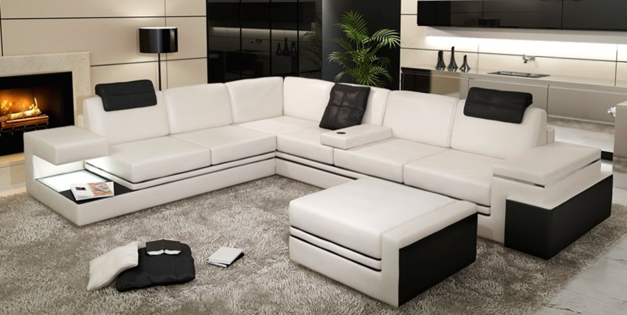 Wohnlandschaft XXL Ecksofa mit USB Polster Sitz Garnitur Sofas Couchen Textil