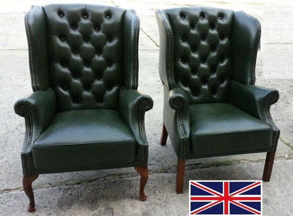 Ohrensessel Chesterfield Ledersessel Sessel Italienisches Rindsleder Leder Couch Sofa