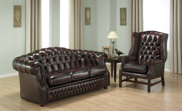 Chesterfield 3-Sitzer + Ohrensessel Sofagarnitur Sofa Couch Sofas