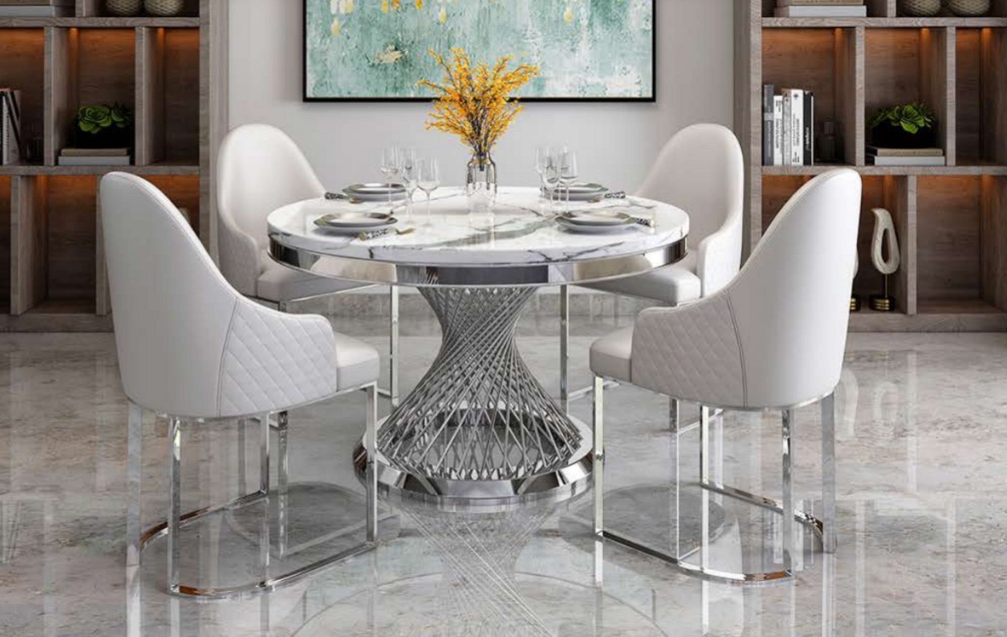 Tisch xxl Edelstahl Möbel Modern Luxus Möbel Rund Esszimmer Tisch Sofort