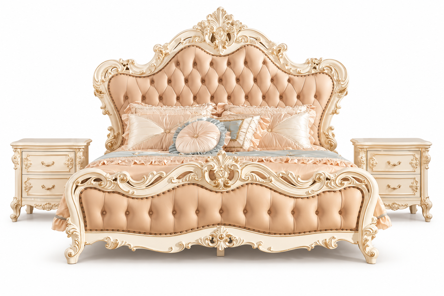 Klassisches Elegantes Bett Beige mit Luxus 2x Nachttischen Sofort